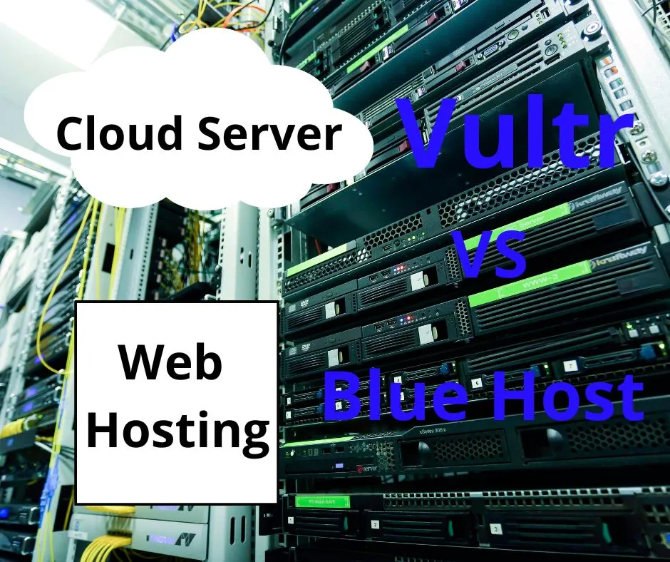 Comparison chart of Bluehost and Vultr hosting services showcasing features and pricing.