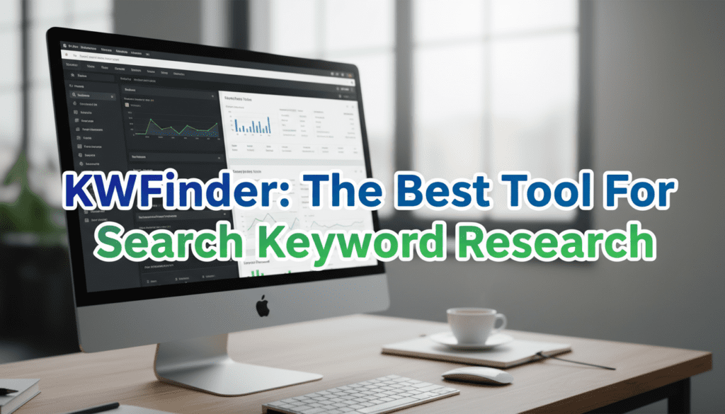 A computer on a desk displaying analytics and SEO tools used for search keyword research in a modern office setting.