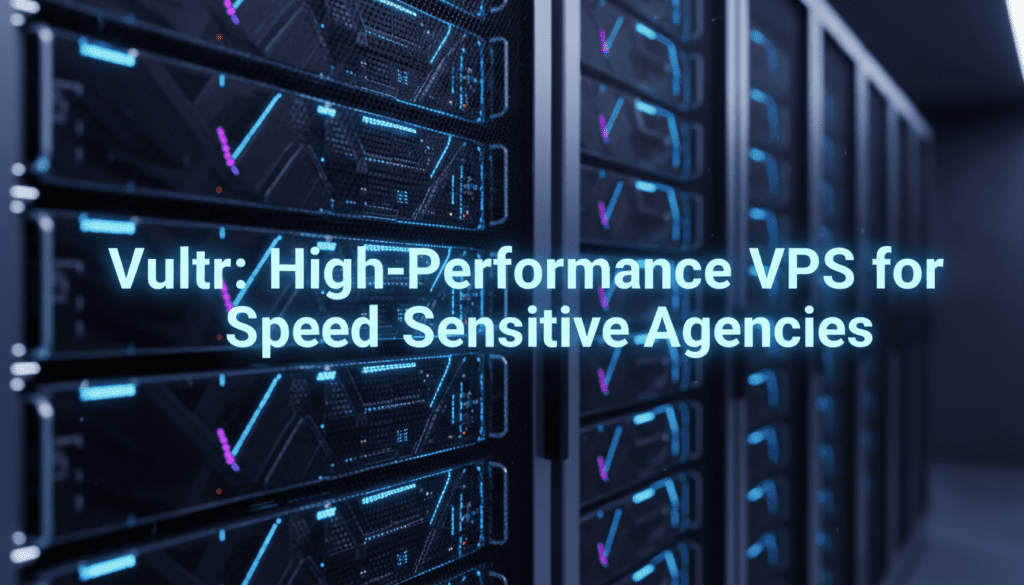 Modern data center showcasing Vultr high-performance servers used by agencies looking for speed and reliability in the best WordPress hosting solutions.