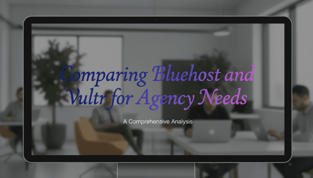 Office team analyzing Bluehost and Vultr performance on a screen to determine the best WordPress hosting solution for agency needs.