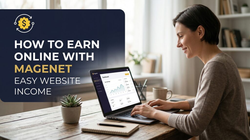 Woman working from home on a laptop while exploring strategies for How to Earn Online through website income tools and analytics