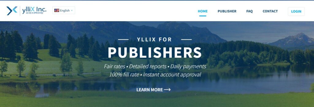 Main publisher dashboard of ylliX showcasing various monetization options.