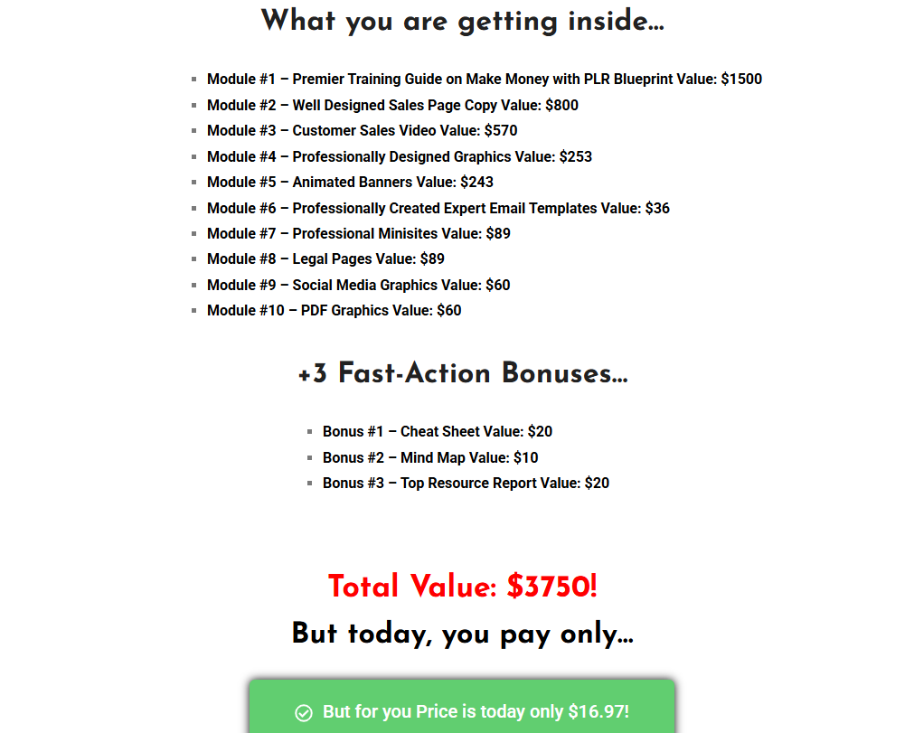 Bonuses included with the purchase of the Make Money with PLR.