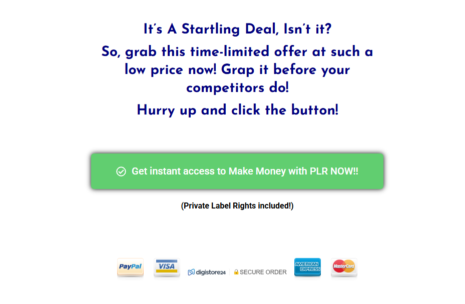 Call to action for joining the "Make Money with PLR".