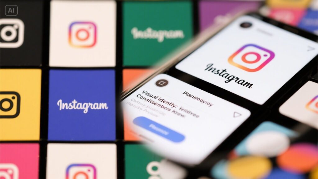 A smartphone displaying an Instagram profile rests on a colorful grid of squares, each featuring the Instagram logo. The image highlights Instagram branding and offers visual inspiration for strategies to get followers and boost social media engagement.