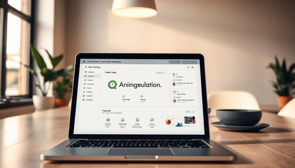 AI-powered auto content repurposing software interface on a laptop with intuitive features.