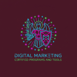 Archangel Michael with a shield and a flaming sword, under which it says: digital marketing certified programs and tools