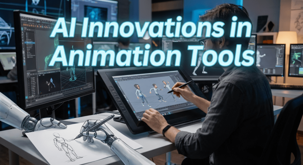 Animator using digital tablet to create 3D characters with the help of one of the top latest AI tools for creators in animation and visual effects.