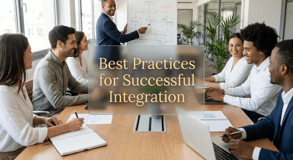 Team meeting discussing how to connect Rapid API with your SaaS for successful integration.