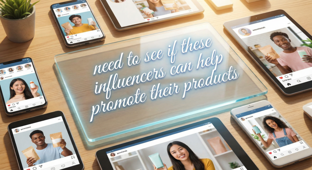 Multiple smartphones and tablets display influencer posts, illustrating how cheap AI influencer partnerships can help brands promote their products online.