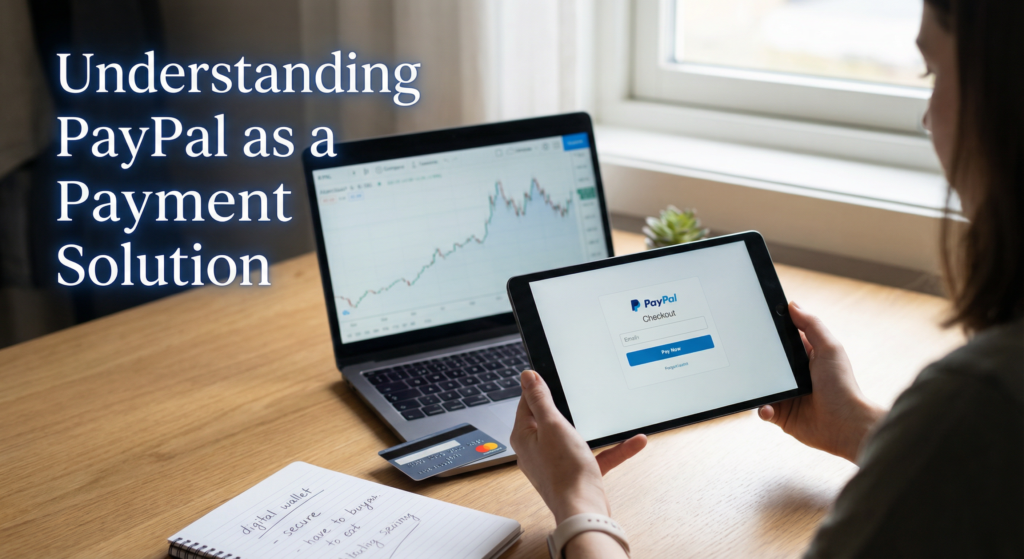 Person using a tablet with PayPal Checkout screen open, showcasing how to integrate PayPal payment on website for secure online transactions.