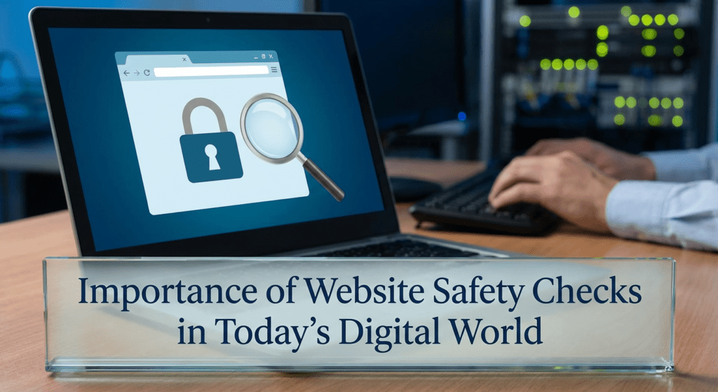 Professional ScamAdviser scam checker highlighting the importance of website safety checks in today’s digital world on a laptop screen