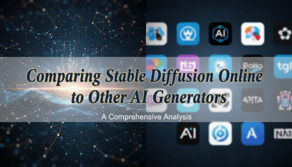 Split-screen banner with network lines and blurred AI app icons, featuring a headline comparing a popular text-to-image tool to other AI generators and the subtitle “A Comprehensive Analysis.